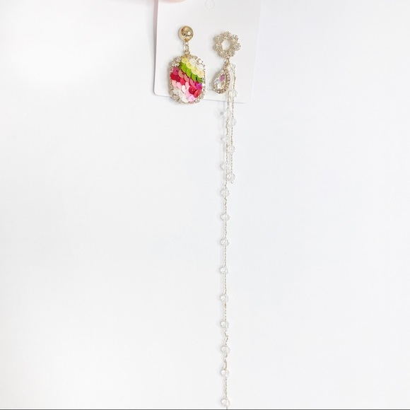Sequin Rainbow Crystal Asymmetrical Drop Earrings - Picture 2 of 6
